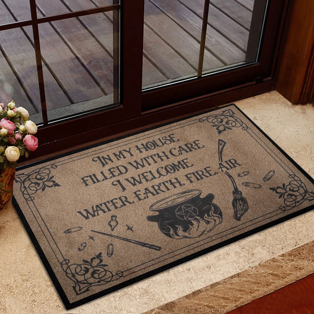 Wicca Welcome Doormat, Witch In My House Filled With Care Wicca Witch Welcome Doormat, Indoor Outdoor Doormat Home Decor