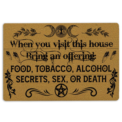 Wicca Welcome Doormat, Witch When You Visit House Bring An Offering Wicca Witch Welcome Doormat, Indoor Outdoor Doormat Home Decor