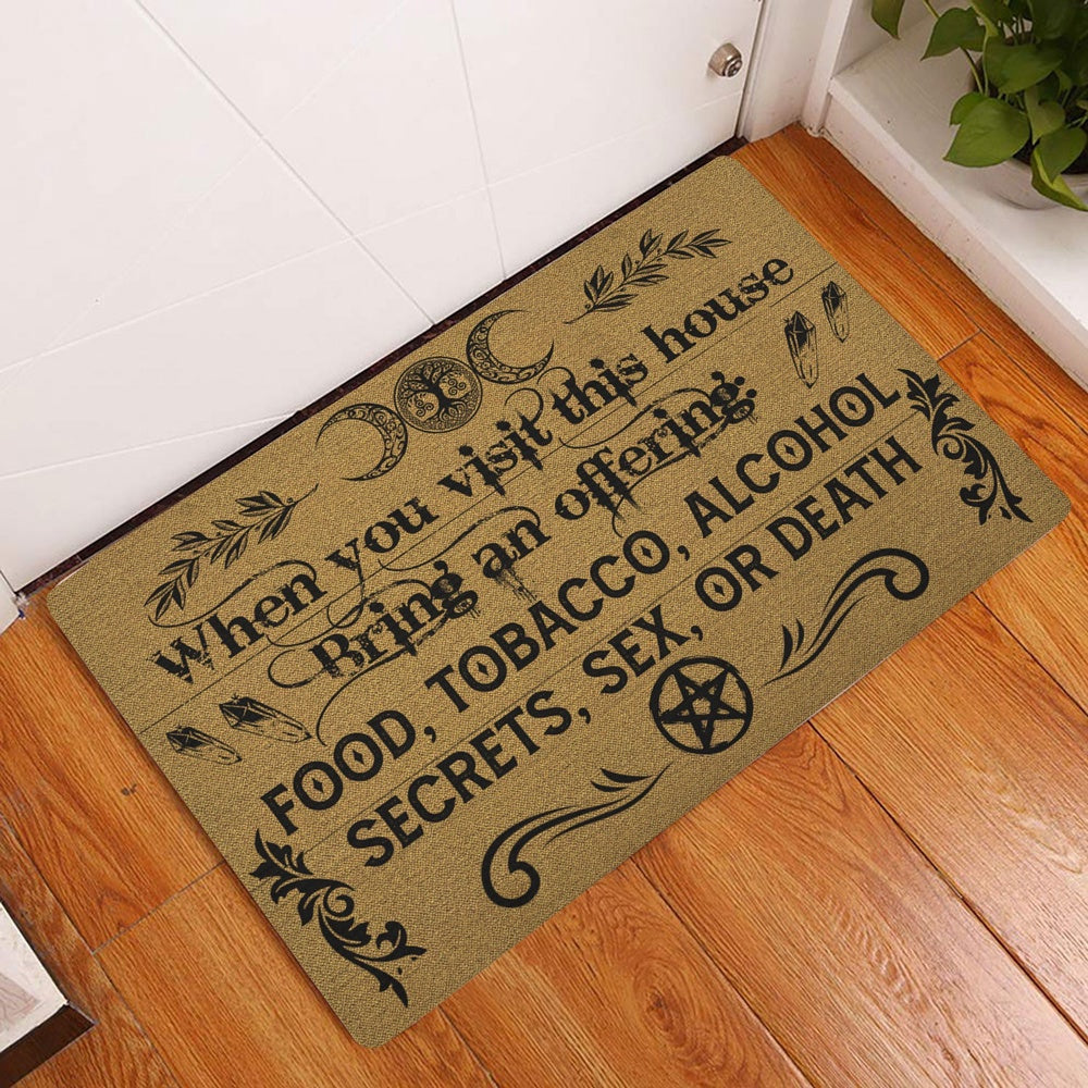 Wicca Welcome Doormat, Witch When You Visit House Bring An Offering Wicca Witch Welcome Doormat, Indoor Outdoor Doormat Home Decor