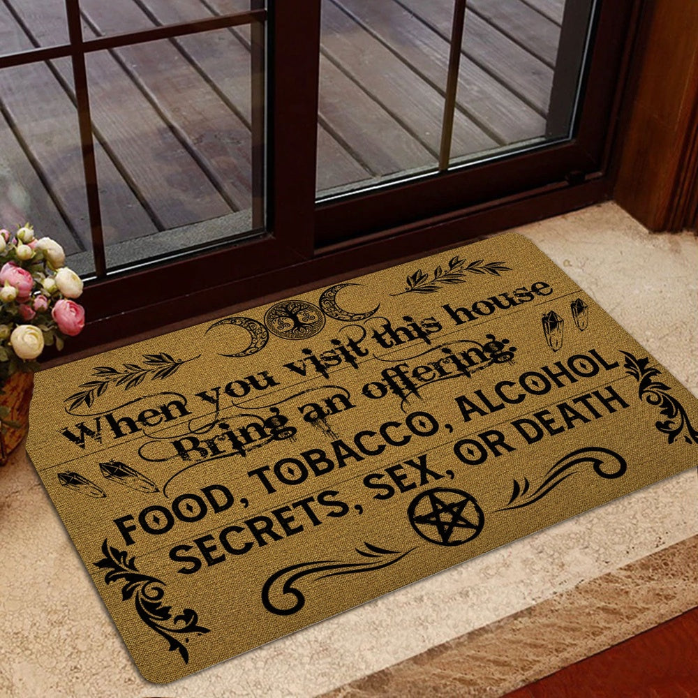 Wicca Welcome Doormat, Witch When You Visit House Bring An Offering Wicca Witch Welcome Doormat, Indoor Outdoor Doormat Home Decor