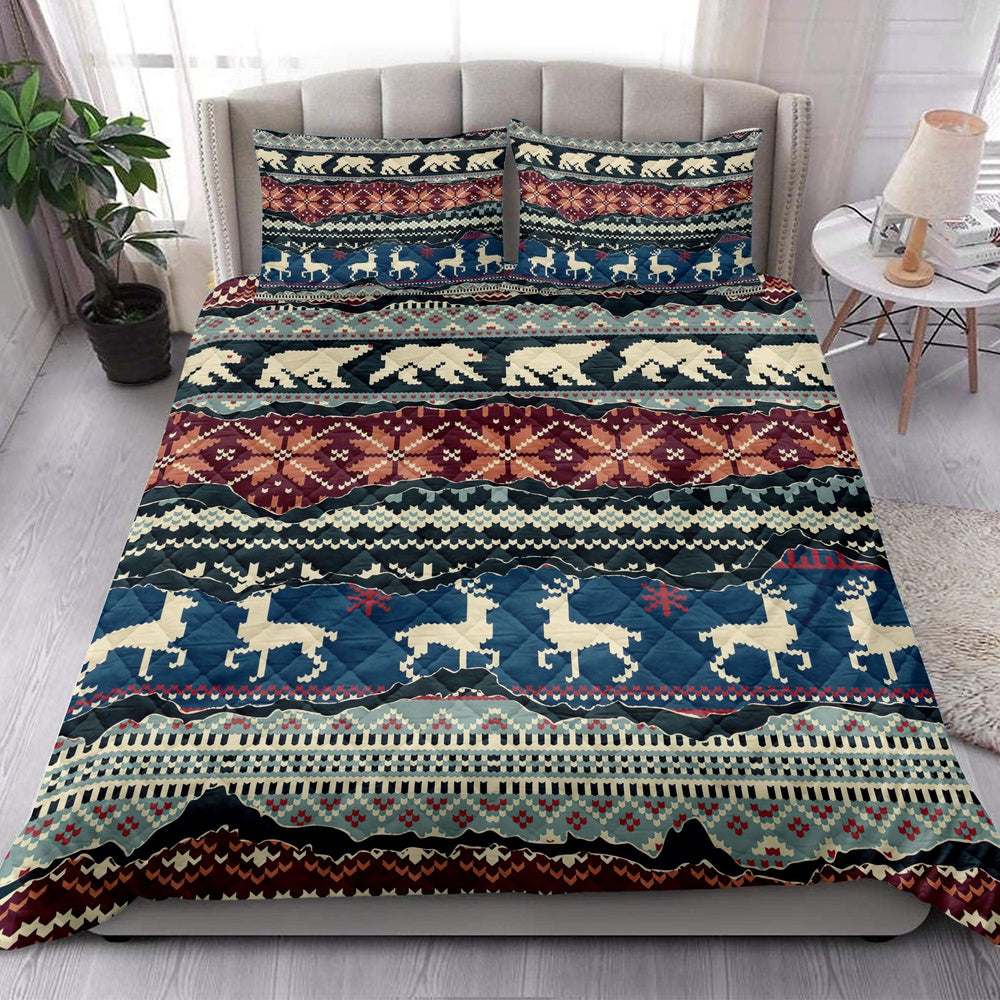 Winter Nordic Patchwork Abstract Jacquard Patchworkmas Bedding Set, Christmas Beddings, Xmas Bedding Sets