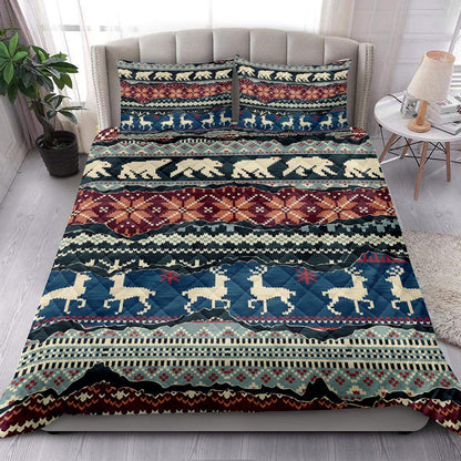 Winter Nordic Patchwork Abstract Jacquard Patchworkmas Bedding Set, Christmas Beddings, Xmas Bedding Sets
