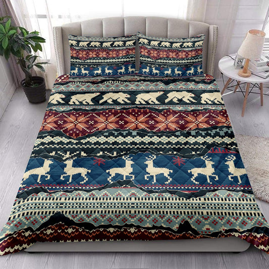 Winter Nordic Patchwork Abstract Jacquard Patchworkmas Bedding Set, Christmas Beddings, Xmas Bedding Sets