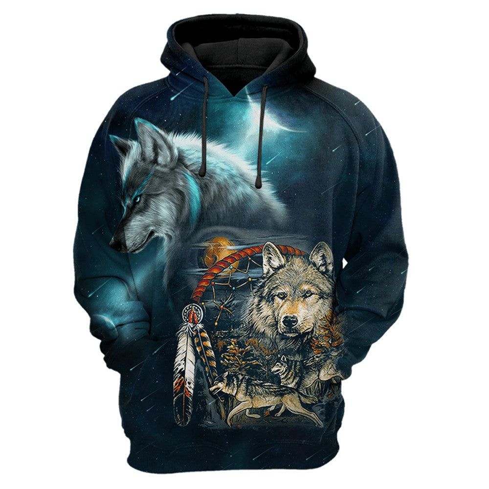 Wolf Animal Aboriginal Native American All Over Printed Hoodie, Native American Hoodie, 3D Native American Hoodie