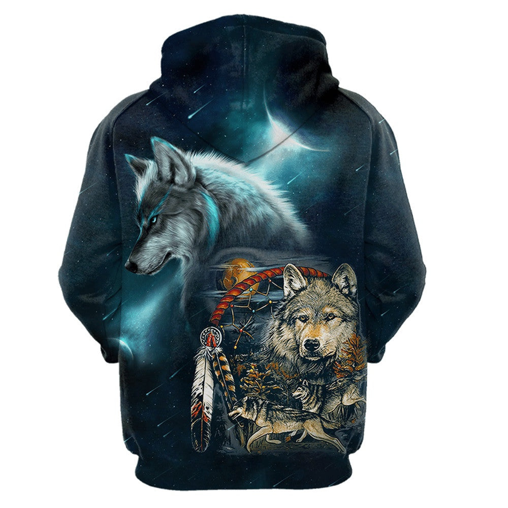 Wolf Animal Aboriginal Native American All Over Printed Hoodie, Native American Hoodie, 3D Native American Hoodie