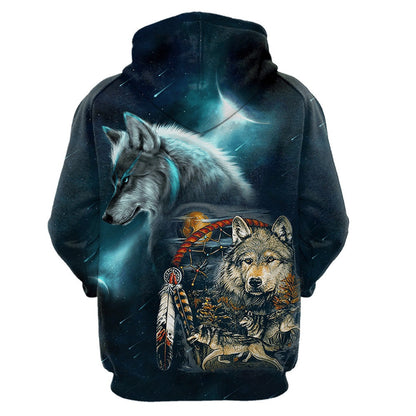 Wolf Animal Aboriginal Native American All Over Printed Hoodie, Native American Hoodie, 3D Native American Hoodie