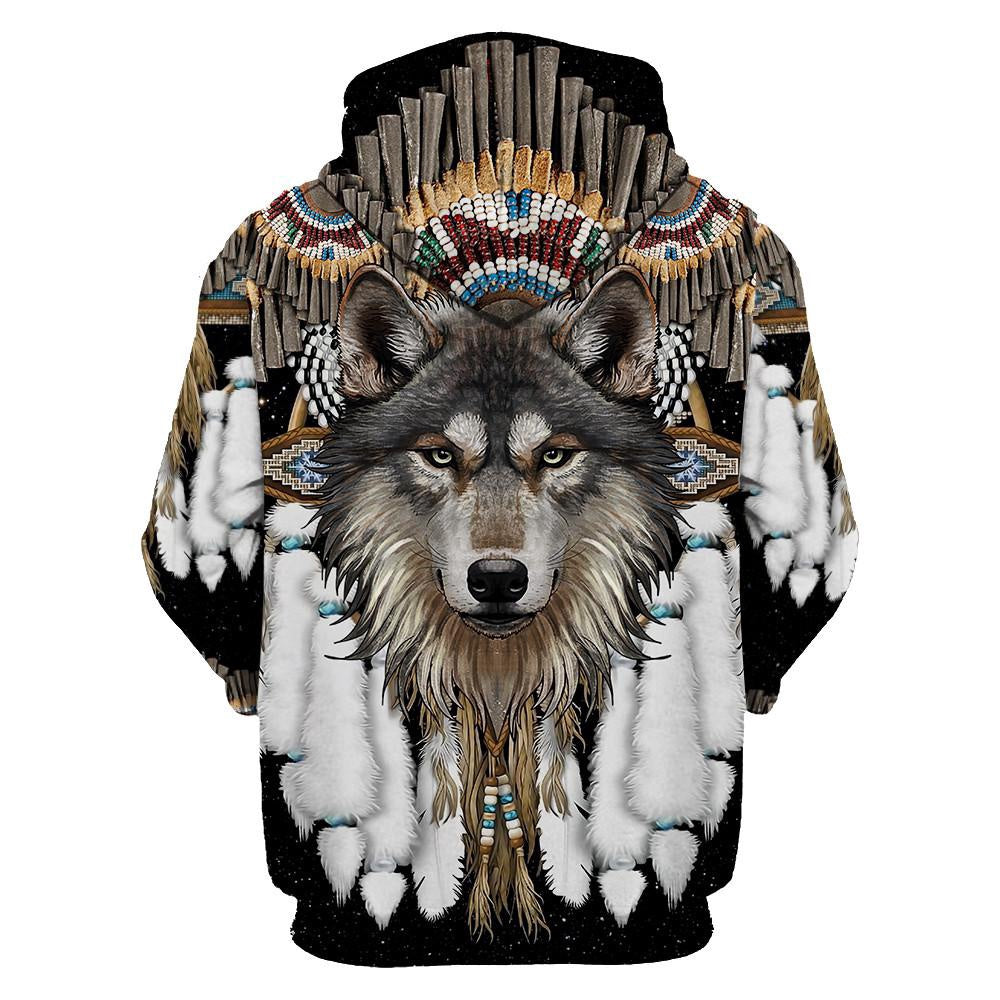 Wolf Native American All Over Printed Hoodie, Native American Hoodie, 3D Native American Hoodie