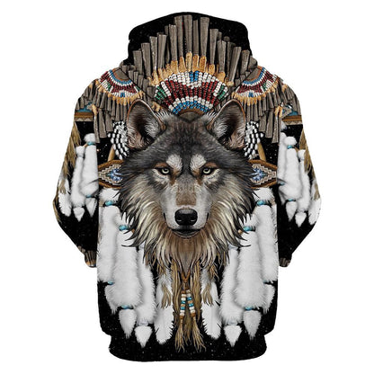 Wolf Native American All Over Printed Hoodie, Native American Hoodie, 3D Native American Hoodie