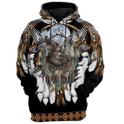 Wolf Native Indian Native American All Over Printed Hoodie, Native American Hoodie, 3D Native American Hoodie