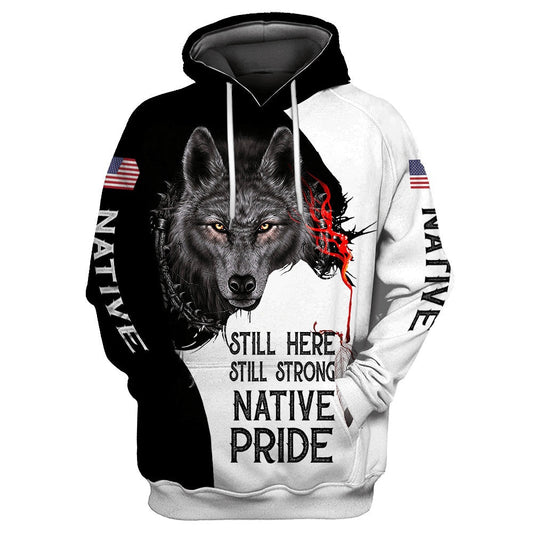 Wolf Native Pride Native American All Over Printed Hoodie, Native American Hoodie, 3D Native American Hoodie