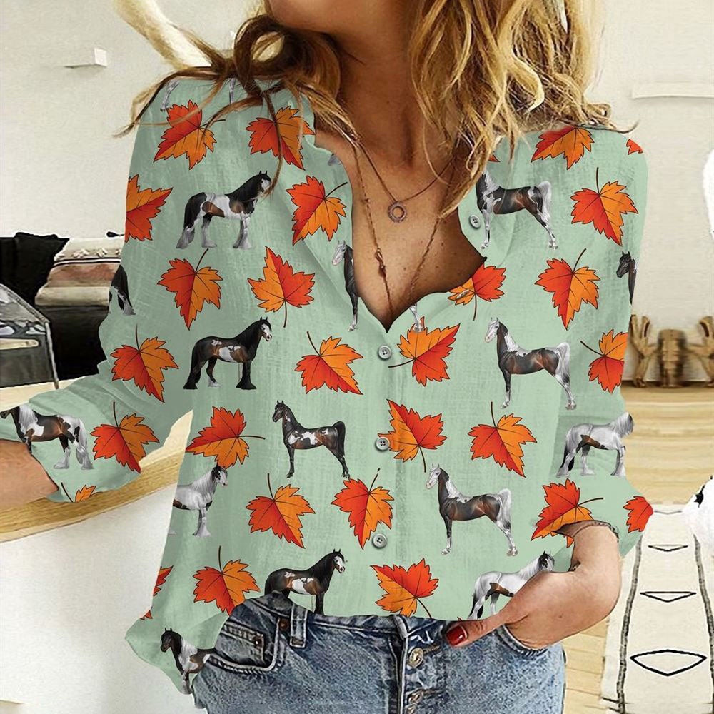 Women Casual Shirt, Autumn Horses 3D Casual Shirt, Casual Shirt, Casual Shirts For Women
