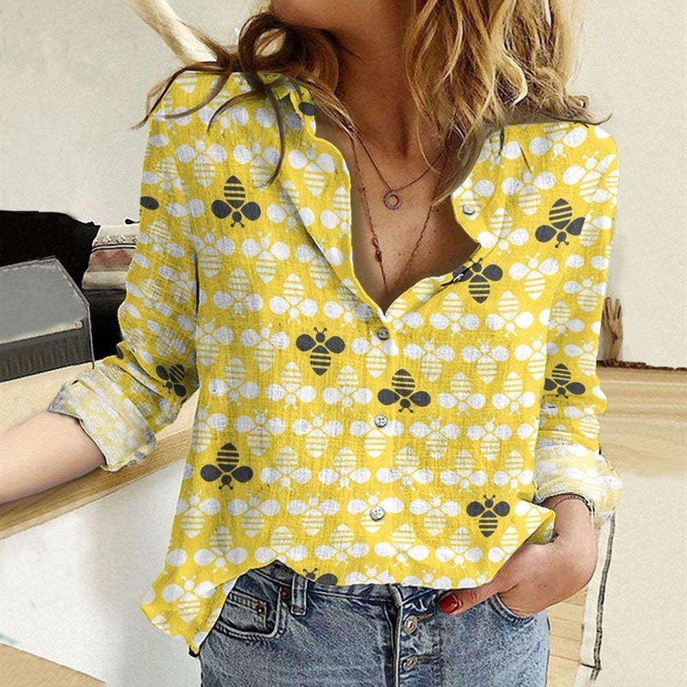 Women Casual Shirt, Bee Pattern Casual Shirt, Casual Shirt, Casual Shirts For Women