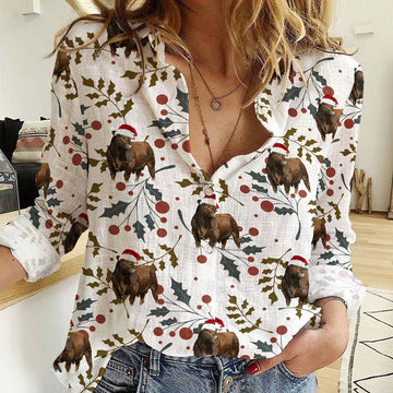 Women Casual Shirt, Beefmaster Drift In Winter Christmas Pattern Casual Shirt, Casual Shirt, Casual Shirts For Women