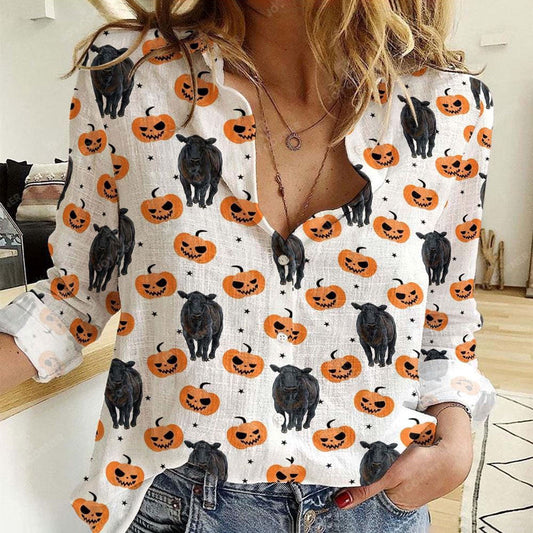 Women Casual Shirt, Black Angus Halloween Pattern Casual Shirt, Casual Shirt, Casual Shirts For Women