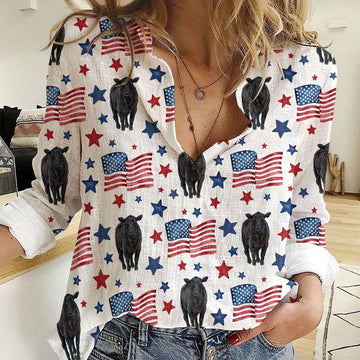 Women Casual Shirt, Black Angus Patriot Usa Flag Casual Shirt, Casual Shirt, Casual Shirts For Women