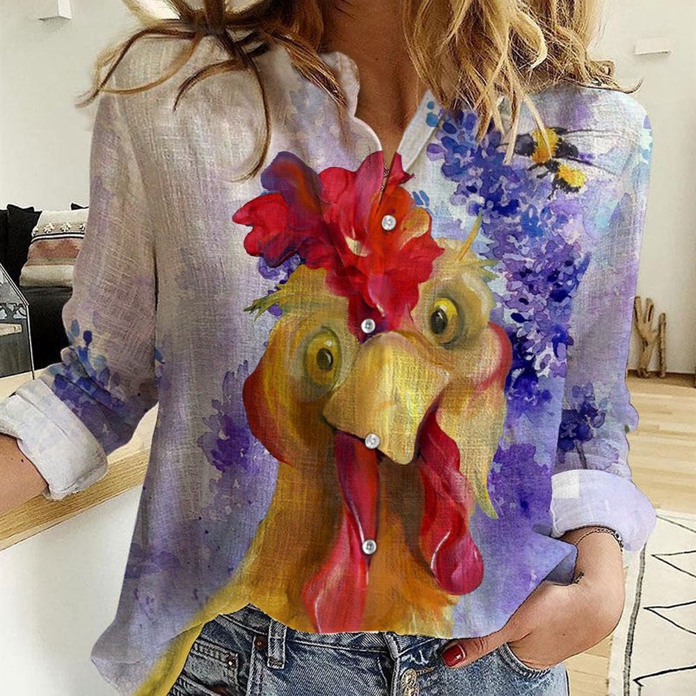 Women Casual Shirt, Chicken And Bee Lavender Floral Casual Shirt, Casual Shirt, Casual Shirts For Women