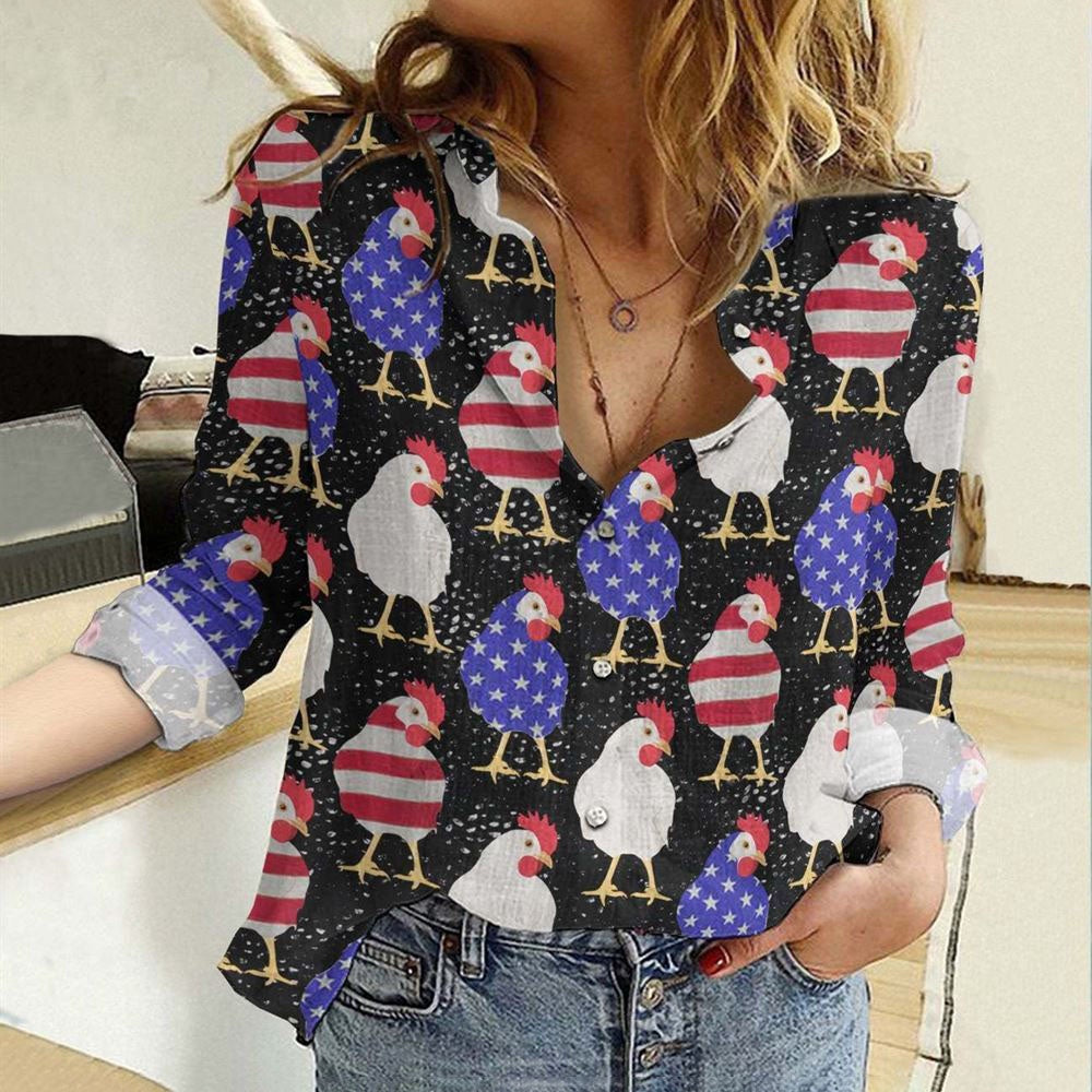 Women Casual Shirt, Chicken Flag Casual Shirt, Casual Shirt, Casual Shirts For Women