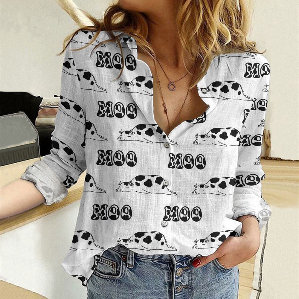 Women Casual Shirt, Cow Moo Moo Casual Shirt, Casual Shirt, Casual Shirts For Women