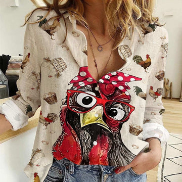 Women Casual Shirt, Cute Chicken Pattern Casual Shirt, Casual Shirt, Casual Shirts For Women