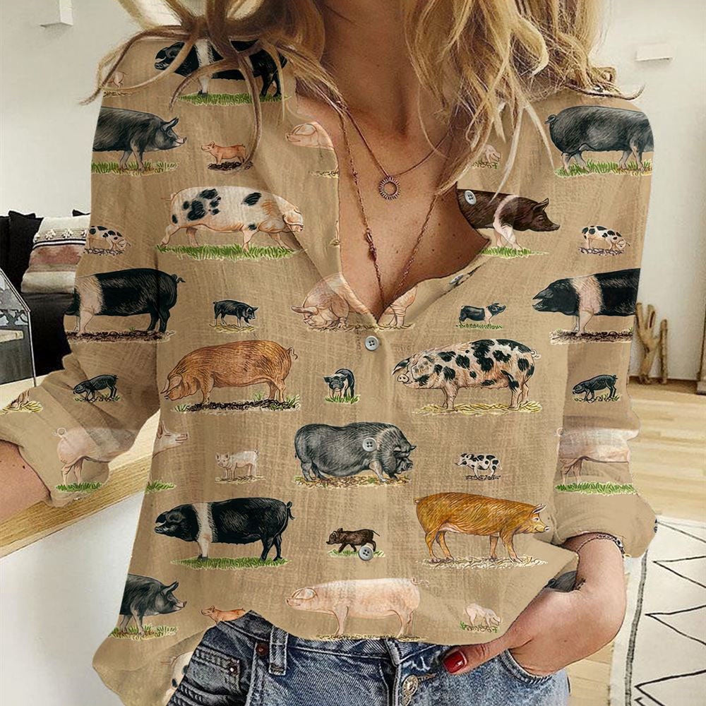 Women Casual Shirt, Farm Pig Casual Shirt, Casual Shirt, Casual Shirts For Women