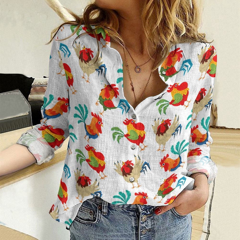Women Casual Shirt, Floral Chickens D02 Casual Shirt, Casual Shirt, Casual Shirts For Women