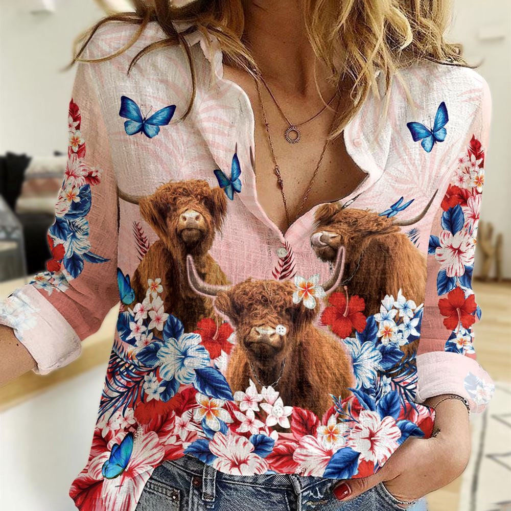 Women Casual Shirt, For Farm Lovers Highland 3D Casual Shirt, Casual Shirt, Casual Shirts For Women