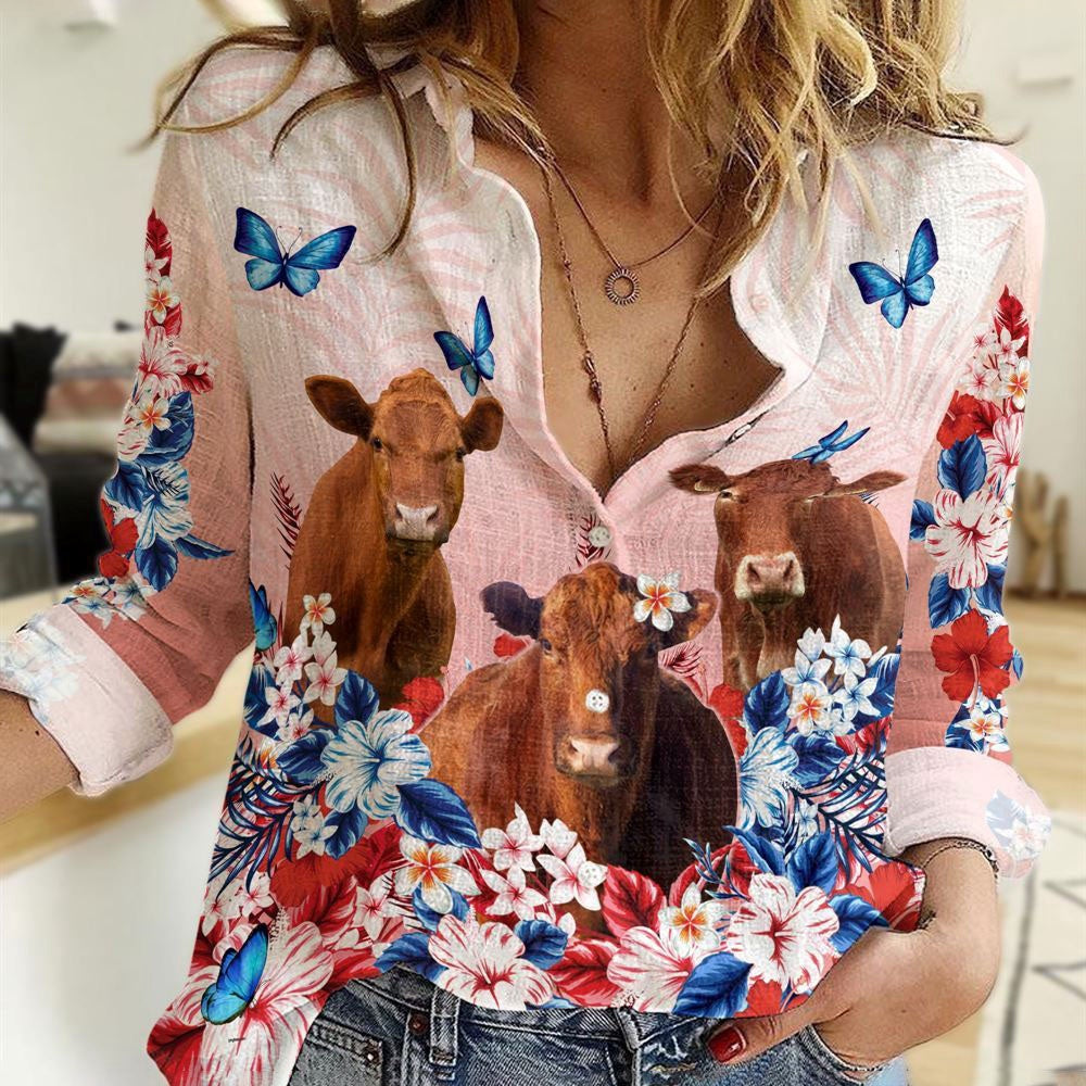 Women Casual Shirt, For Farm Lovers Red Angus 3D Casual Shirt, Casual Shirt, Casual Shirts For Women