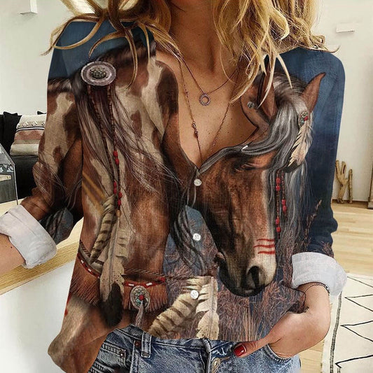 Women Casual Shirt, I Love Horse 3D Casual Shirt, Casual Shirt, Casual Shirts For Women