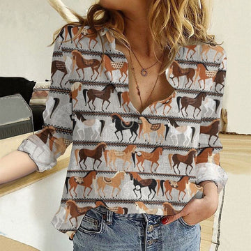 Women Casual Shirt, I Love Horses 2 3D Casual Shirt, Casual Shirt, Casual Shirts For Women