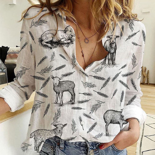 Women Casual Shirt, Lamb Pattern Casual Shirt, Casual Shirt, Casual Shirts For Women