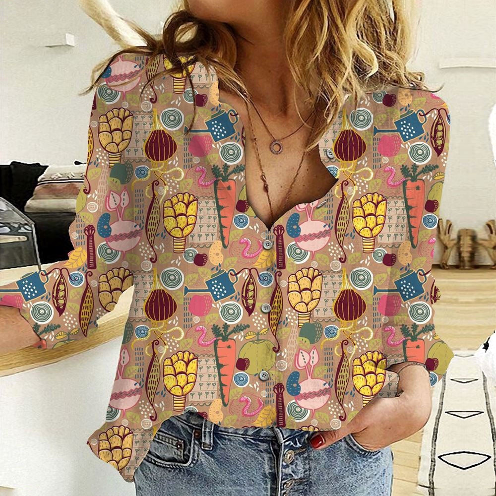 Women Casual Shirt, Organic Gardening Art Casual Shirt, Casual Shirt, Casual Shirts For Women