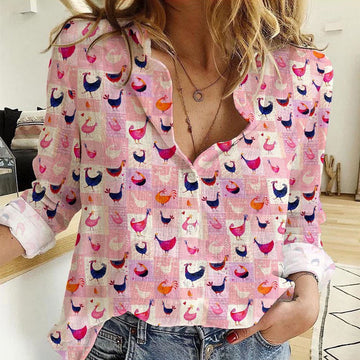 Women Casual Shirt, Pink Chicken Breed Casual Shirt, Casual Shirt, Casual Shirts For Women