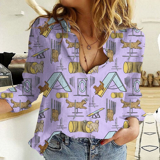 Women Casual Shirt, Playful Cute Golden Retriever 3D Casual Shirt, Casual Shirt, Casual Shirts For Women