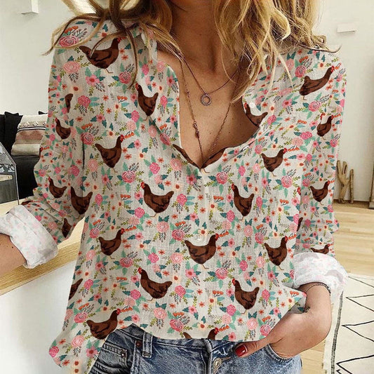 Women Casual Shirt, Rhode Island Red Chicken Pattern Casual Shirt, Casual Shirt, Casual Shirts For Women