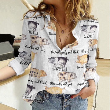 Women Casual Shirt, Sandy And Cotton Farm Animal Saddleback Oxford 3D Casual Shirt, Casual Shirt, Casual Shirts For Women