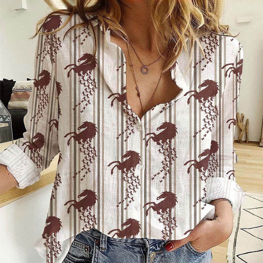 Women Casual Shirt, Striped Pattern Horses 3D Casual Shirt, Casual Shirt, Casual Shirts For Women