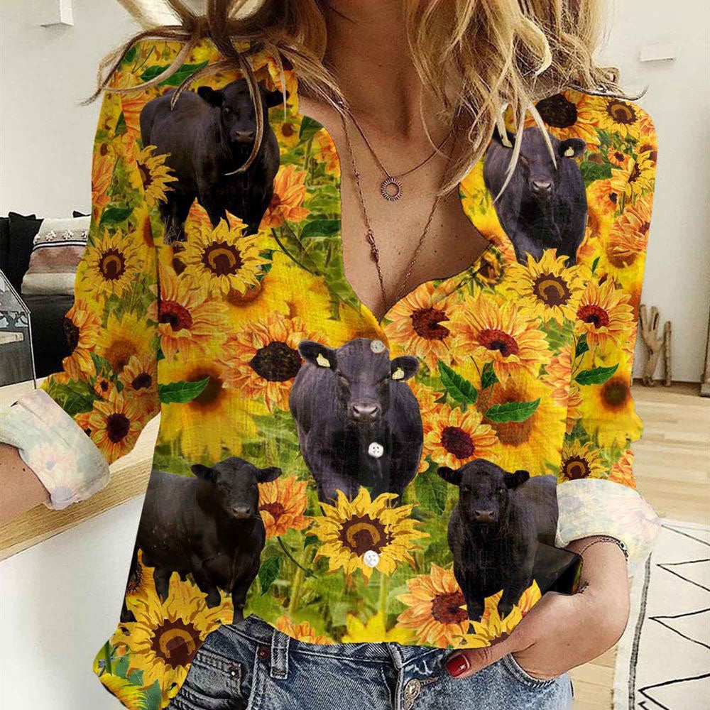 Women Casual Shirt, Sunflowers Black Angus Casual Shirt, Casual Shirt, Casual Shirts For Women