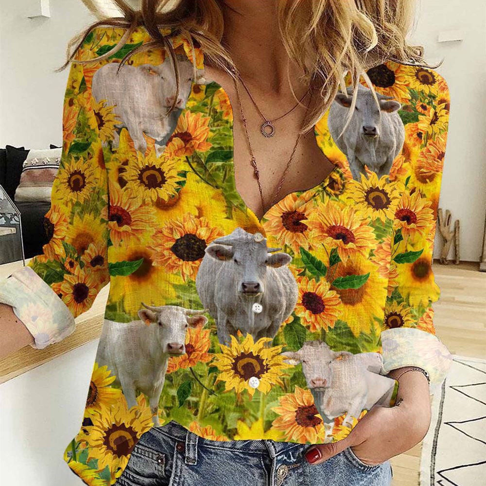 Women Casual Shirt, Sunflowers Charolais Casual Shirt, Casual Shirt, Casual Shirts For Women