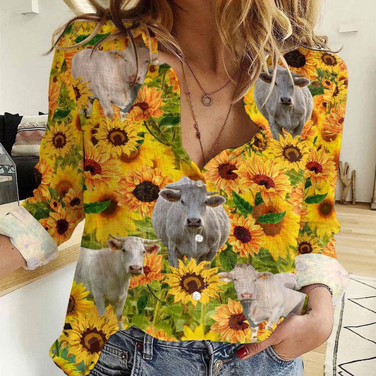 Women Casual Shirt, Sunflowers Charolais Casual Shirt, Casual Shirt, Casual Shirts For Women
