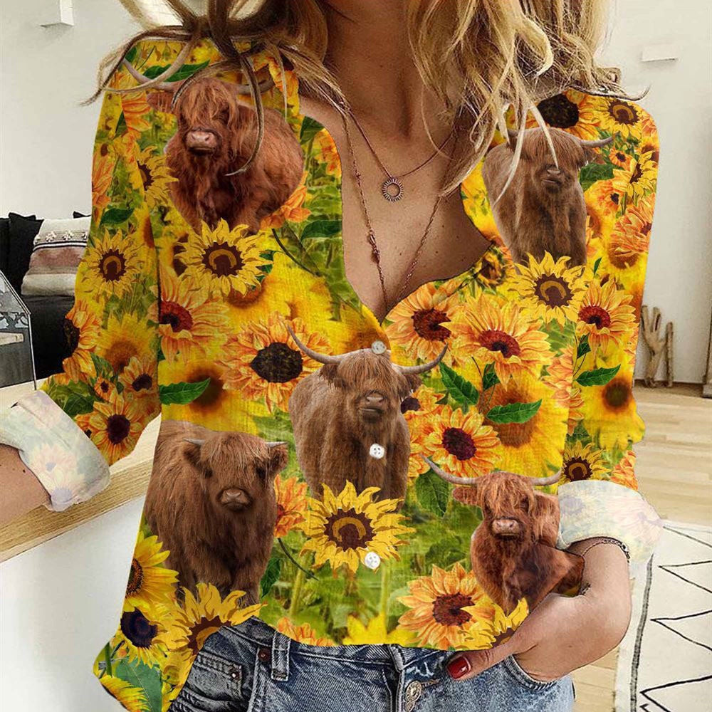 Women Casual Shirt, Sunflowers Highland Casual Shirt, Casual Shirt, Casual Shirts For Women