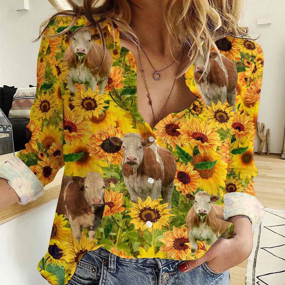 Women Casual Shirt, Sunflowers Simmental Casual Shirt, Casual Shirt, Casual Shirts For Women