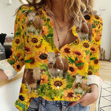 Women Casual Shirt, Sunflowers Simmental Casual Shirt, Casual Shirt, Casual Shirts For Women
