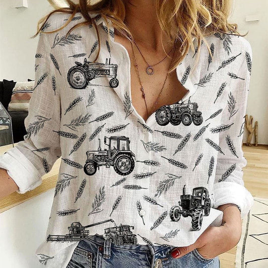 Women Casual Shirt, Tractor Pattern Casual Shirt, Casual Shirt, Casual Shirts For Women