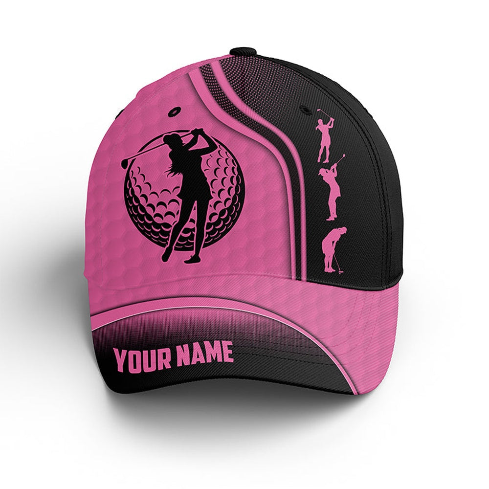 Women Golfer Hat Custom Name Black And Pink Golf Hats Unisex Baseball Women Golf Hats, Golfing Gift, Golf Baseball Cap