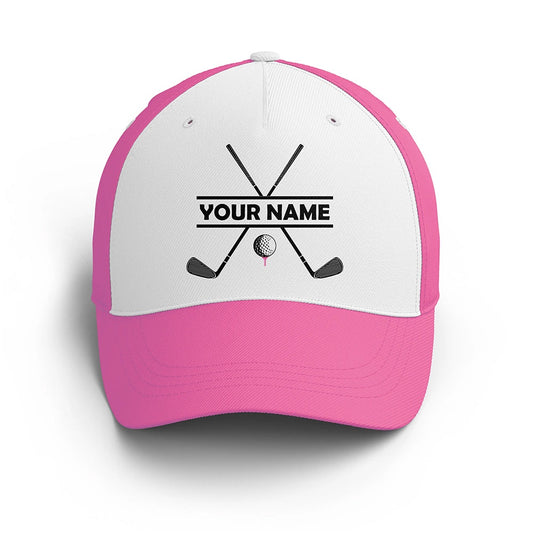 Women Golfer Hat Custom Name Pink And White Golf Hats Unisex Baseball Women Golf Hats, Golfing Gift, Golf Baseball Cap