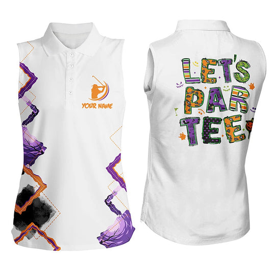 Women Sleeveless Golf Polo Shirt Orange Purple Custom Lets Par Tee Halloween White Golf Shirts, Women Golf Shirts