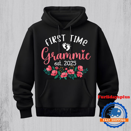 Womens First Time Grammie 2025 Grandma Pregnancy Announcement Baby Hoodie, Christmas T Shirt, Christmas Sweatshirt