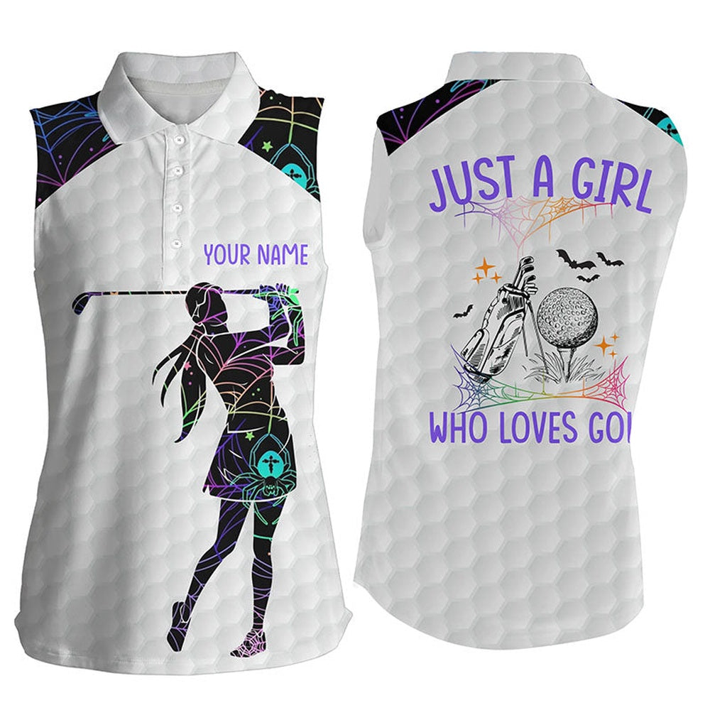 Womens Halloween Sleeveless Golf Shirts, Multicolor Spider Web Golf Shirts, Golf Gifts, Women Golf Shirts