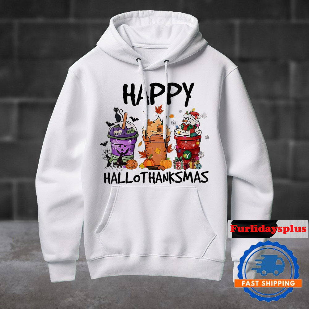 Womens Happy Hallothanksmas Hoodie, Christmas T Shirt, Christmas Sweatshirt