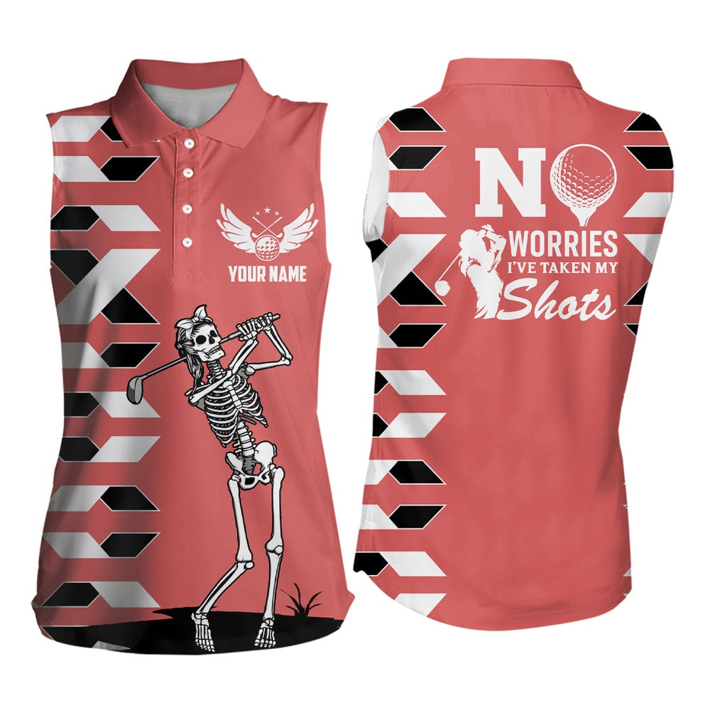 Womens Skull Sleeveless Golf Polo Shirt Personalized Pink Golf Shirt For Ladies, Halloween Golf Gifts, Women Golf Shirts